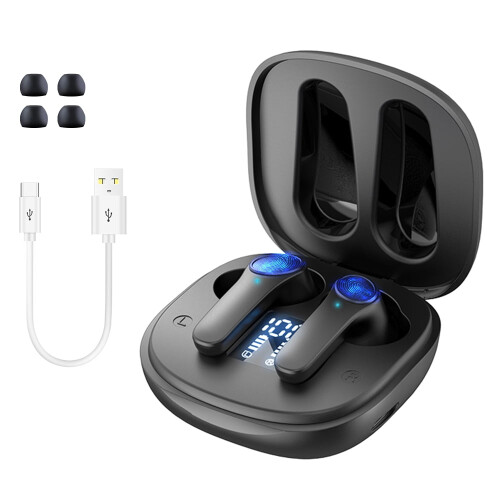 Wireless Earbuds with LED Case Black