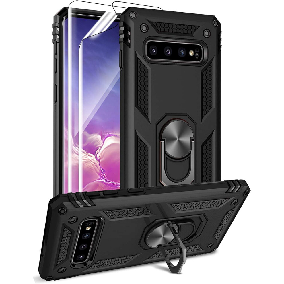 Samsung Galaxy S10+ Case With Hd Screen Protector, Military-Grade Metal Ring Holder & Kickstand, 15Ft Drop Tested—Compatible With Samsung Galaxy 9028731236650