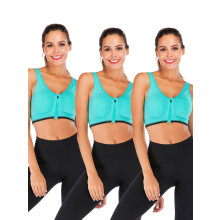 Set van 3 dames sportbeha's met ritssluiting aan de voorkant en uitneembare pads, racerback yoga- en workoutbeha's.