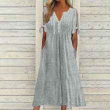 Maxi-jurk met V-hals, korte mouwen, zwierige A-lijn, zomerjurk voor op het strand, maten S-5XL