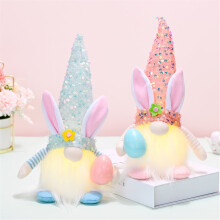 TETOU 2 stuks Paas LED Kabouters Konijn Pluche Pailletten Konijn Ei Lente Paasverlichting Kabouters Cadeaus