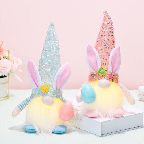 TETOU2 τεμάχια Πασχαλινά LED Gnomes Λαγουδάκι Λούτρινα Πούλιες Κουνέλι Αυγό Άνοιξη