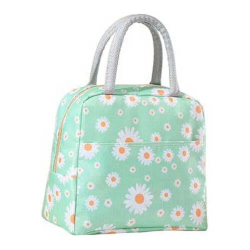 Daisy Printing Portable Lunch Box Bag Green Insulated