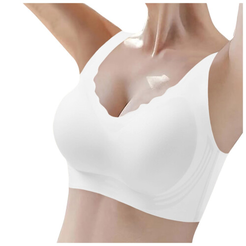Women's Ice Silk Seamless Cold Feeling Thin Soft Support Breathable Comfortable Bra Fixed Cup Underwear White XL 1
