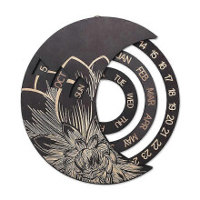 (Black) Wall Calendar Ornament Wooden Wall Calendar Round Study Calendar Craft Decoration Gift