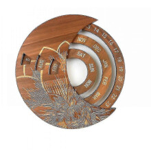 (Brown) Wall Calendar Ornament Wooden Wall Calendar Round Study Calendar Craft Decoration Gift