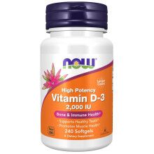 NOW Vitamin D3 2000 IU 240 Softgels Bone Health