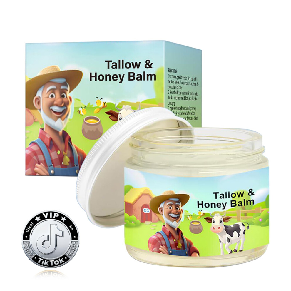 Grass Fed Beef Tallow Balm with Raw Honey Deep Hydration Handmade Moisturizer for Face and Body