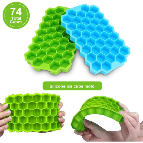 Reusable Ice Cube Trays, 2 Pack with Removable Lids for Multiple Uses, Flexible and Dimensionally Stable Stackable Freezer Trays for Everyday 2