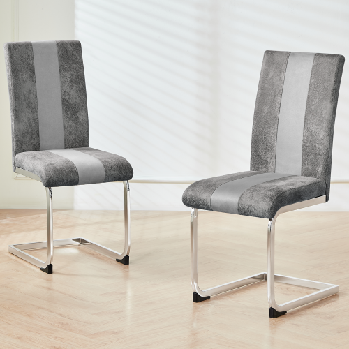 AINPECCA 2PCS Dining Chairs Faux Suede High Back Light Grey