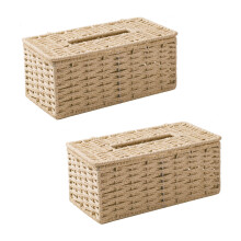 2X Rattan Tissue Box, Vintage Serviettenhalter, Koffer Unordnung AufbewahrungsbehäLter Deckel, Wohnzimmer Schreibtisch Dekoration (Beige)