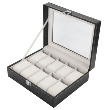 Tragbares Uhrenaufbewahrungs-Case aus PU-Leder, 10 Fächer, Schwarz, 25x20x7cm