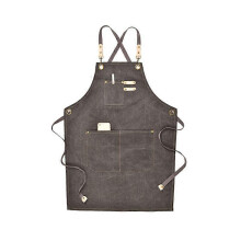 (Dark grey) Canvas Work Apron With Adjustable Strap Multi Pockets For Barista Barber Beauty Salon