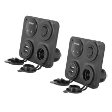 2X 4 Funktionsfeld Dual USB Ladegeraet Gruene LED Volt 12 V Steckdose EIN-AUS Schalter
