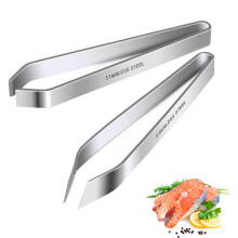 2 Pcs Fish Bone Tweezers Stainless Steel Set With Flat And Slant Tips For Pin Bones Scales Poultry Feathers Home Cooks