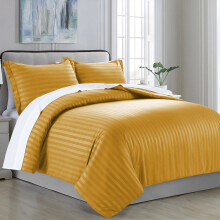 (Mustard, Single) Stripe Duvet Cover Set Bed Quilt & Pillowcase Pair