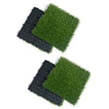 4Pcs Grass Flooring Tiles Green Interlocking Grass Deck-Black