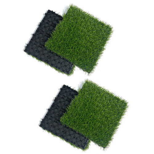 4Pcs Realistic Grass Turf Tile Interlocking Grass Deck-Black