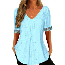 Women's Business Casual Shirt, V-neck-Sky Blue XL