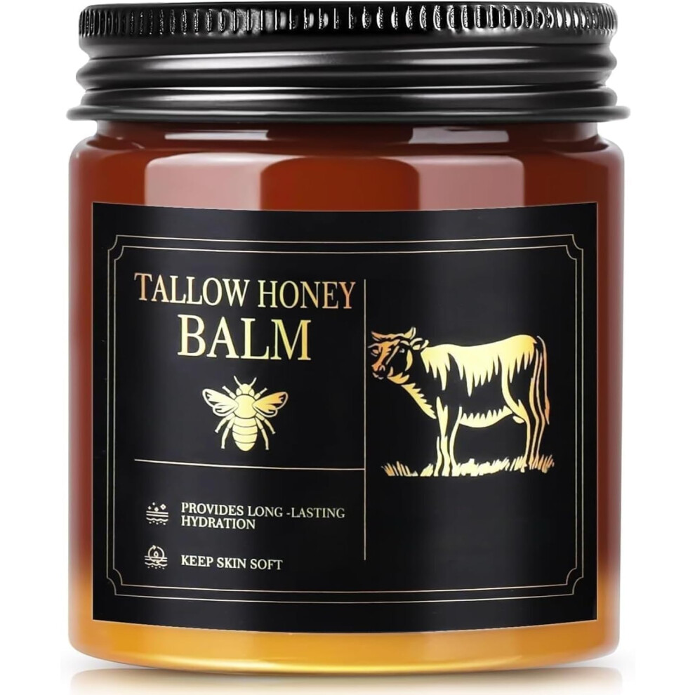 Beef Tallow Moisturizer Grass Fed Organic Balm with Raw Honey Deep Hydration Face and Body 4.23oz