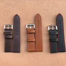 (Dark Coffee) 2pcs Leather Watch Bands w/ Steel Buckle