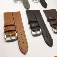 (Light Coffee) 2pcs Leather Watch Bands w/ Steel Buckle