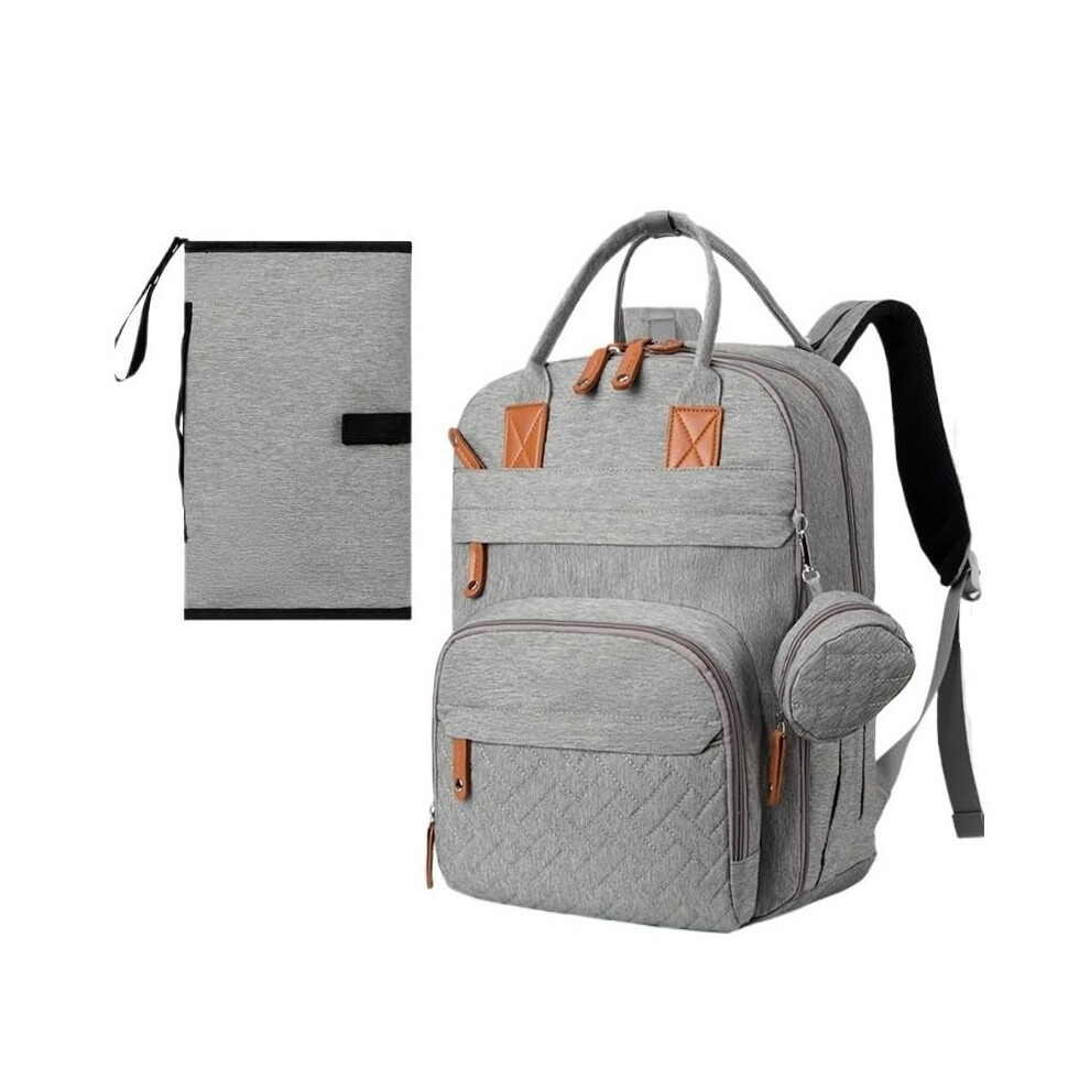 Diaper Bag Backpack Large Capacity Waterproof Baby Changing Nappy Bag With Stroller Straps And Insulated Pockets For Mom And Dad Grey