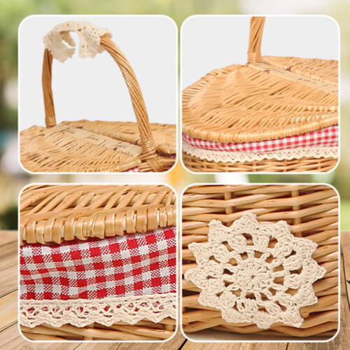 Handwoven Wicker Picnic Basket with Lid and Handle Wicker Storage Hamper for 2