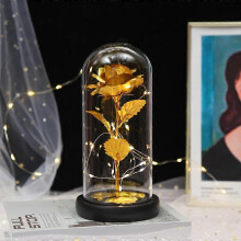 (Gold) Timeless Beauty & Sentimental Gift: Eternal Rose with Animal Charm in a Sparkling Dome