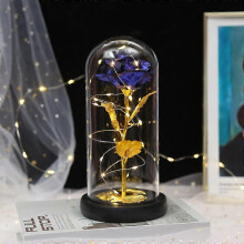 (Blue) Timeless Beauty & Sentimental Gift: Eternal Rose with Animal Charm in a Sparkling Dome
