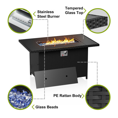 Propane Gas FirePit Table with Tempered Glass Wind Guard 2