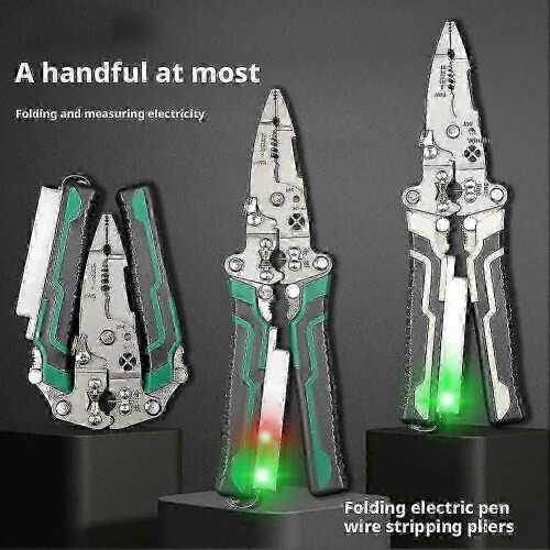 (Black) Multifunctional home wire stripper electrician pliers with voltage tester and 1