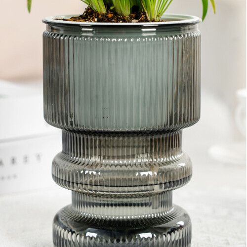 (Transparent Gray) Hydroponic Plastic Vase, Stylish Water-saving Planter