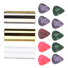 3 Stück Gitarrenslide-Set aus Glas, Metall und Celluloid-Picks, 60 mm Slides