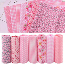 7 Stück Baumwollbettwäsche Stoffquadrate Gemischte Rosa Vorgegebene Quilt-Teile 25cm