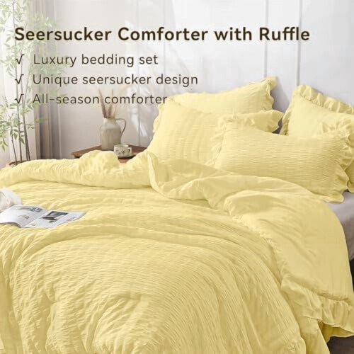 Twin Comforter Set Light Yellow Seersucker 2-Pc 1