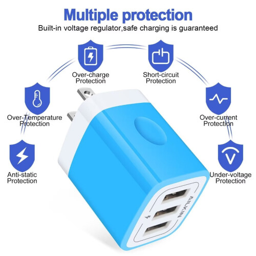 USB Wall Charger Block, 3.1A 2-Pack Fast Charging Station for compatible with iPhone, Blue 1