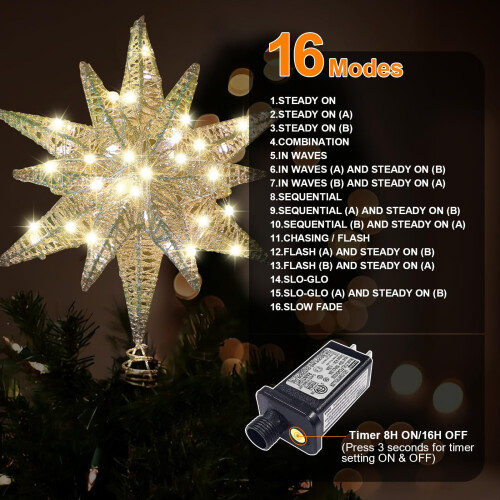 Christmas Star Tree Topper, Plug-in 3D LED Star, Gold 2