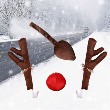 3X Décoration de Renne Voiture Véhicule Nez Corne Costume Ensemble Rudolph Noël Bois de Renne Ornements de Nez Rouge Bois de Wapiti