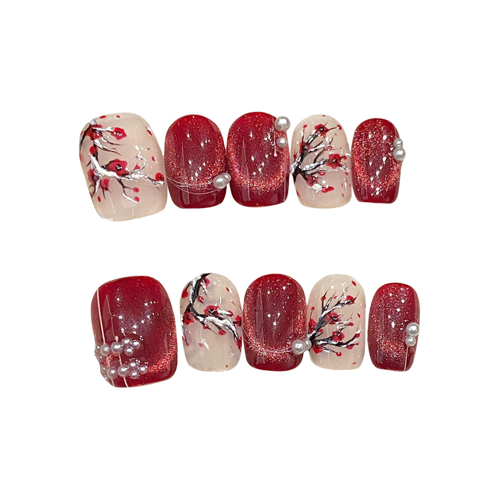 Roc-Electron (M) Glossy Red Press-On Cat Eye Nails