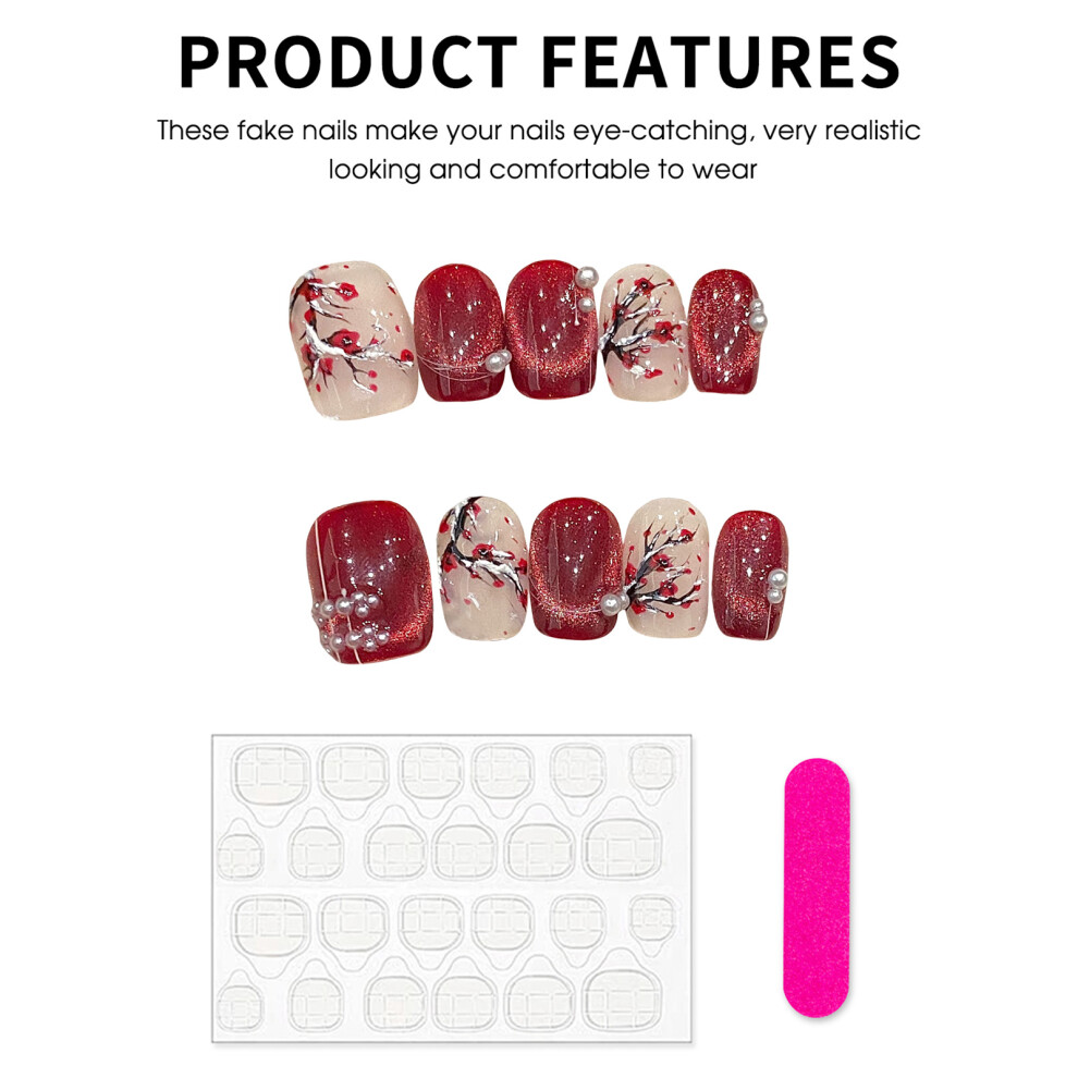 Roc-Electron (L) Glossy Red Press-On Cat Eye Nails