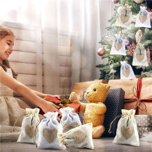 72 Stücke Jute Beutel mit Kordel Zug und Herz Muster Süßigkeiten Geschenk Tüte Jute Beutel Taufe Tasche Hochzeit für Stopf Beutel