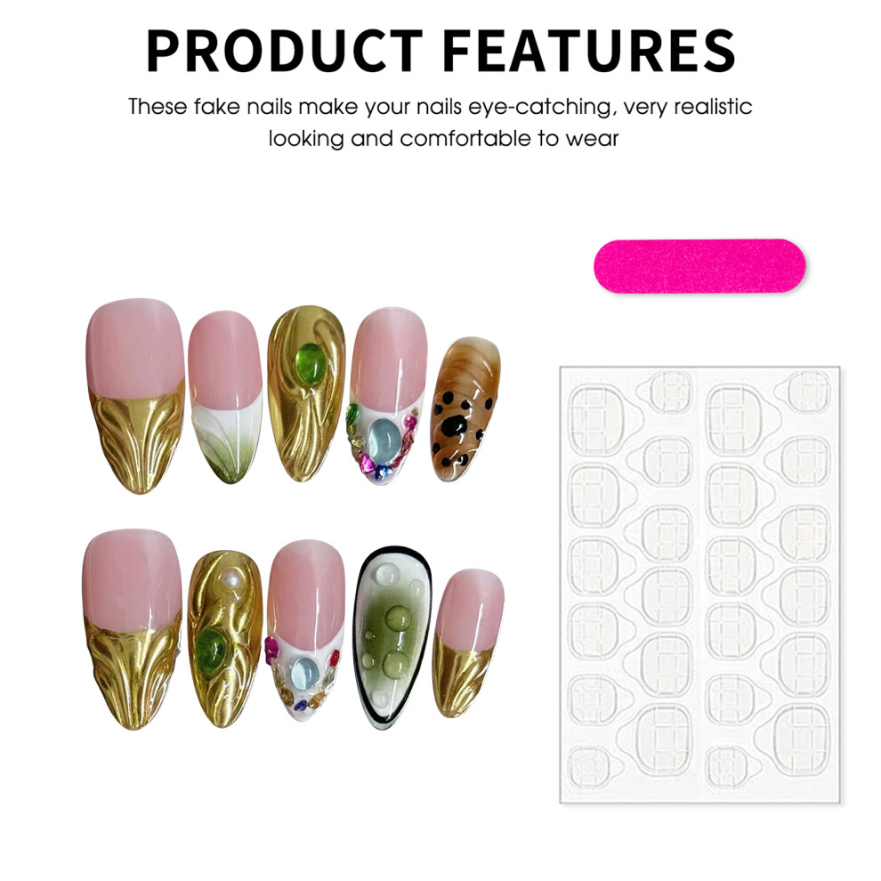 Roc-Electron (L) 10Pcs Almond Fake Nails With Icy Transparent Design