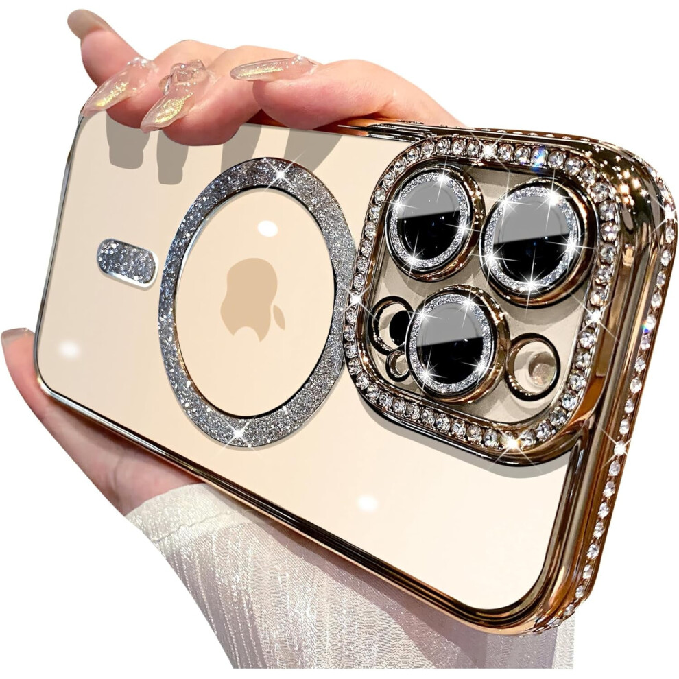 Magnetic Glitter Diamond Case For Iphone 14 PlusâCompatible With Magsafe, Sparkle Rhinestone Lens Protector, Crystal Clear Slim Military Shockproof 9028731239538