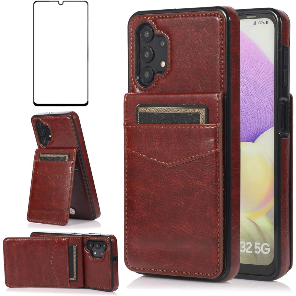 Phone Case For Samsung Galaxy A32 5G (6.5") Â Compatible With A32 5G, Hd Screen Protector, Credit Card Holder, Wallet Stand, Leather Cover Â Brown 9028731241302