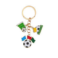Football Keychain Soccer Field Design Metal Polished Finish