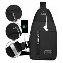 Vodotesný crossbody batoh s otvormi pre USB a slúchadlá, viacúčelová náprsná taška – kompatibilná so všetkými zariadeniami
