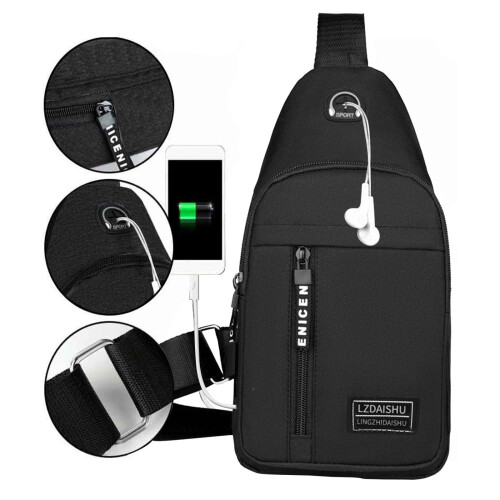 Αδιάβροχο σακίδιο πλάτης crossbody με οπές USB και ακουστικών, πολυχρηστική τσάντα