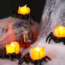 TETOU6pcs Velas sin llama de araña de Halloween LED, luz de té con forma de calabaza para decoración de casa embrujada de Halloween