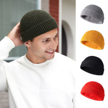Bonnet de pêcheur unisexe en laine chaude courte tricotée pour hommes et femmes (bleu foncé)